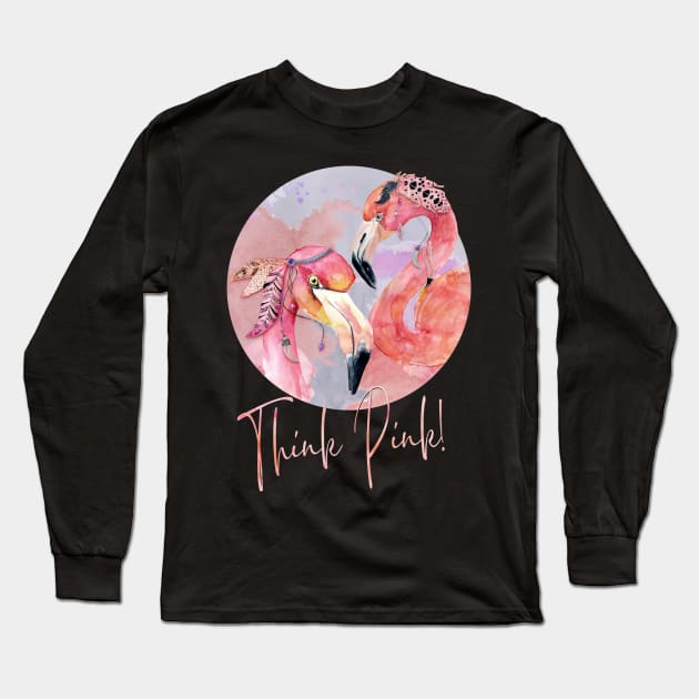 Flamingos – Think Pink! Long Sleeve T-Shirt by VintageHeroes